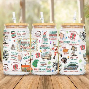 National Lampoons Christmas Clark Griswold 16oz Glass Can Tumbler Clear Frosted